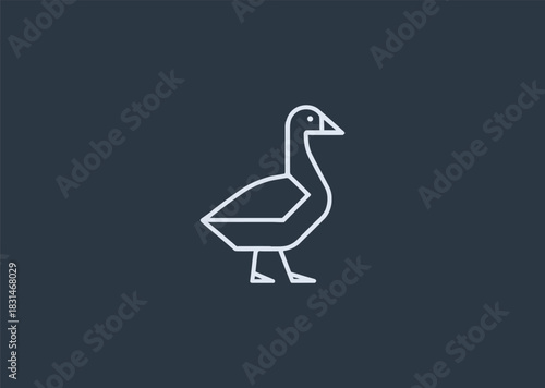 A simple geometric goose logo formed with smooth linear shapes, emphasizing its long neck and calm posture to represent grace, clarity, and peaceful movement