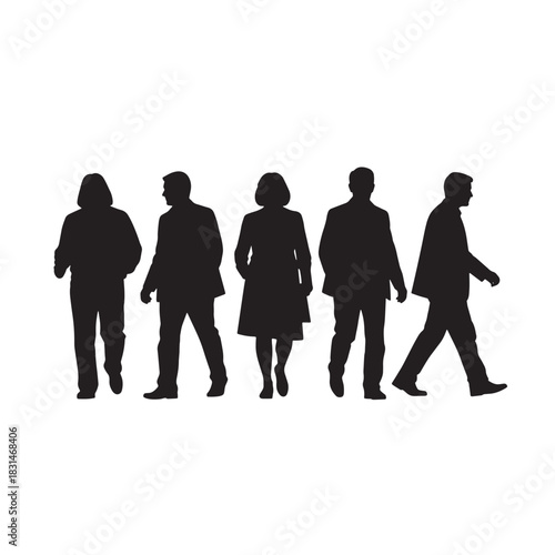 Silhouetted Figures Ambling Forward A Diverse Group of People Walking Together in Solidarity and Unity and Togetherness