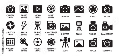Camera simple outline vector icon set illustration for web mobile and creative design contains icons such as camera flash