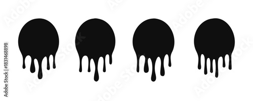 Paint drip stickers icon, circle with melt drop, graffiti paint drip blobs. vector illustration