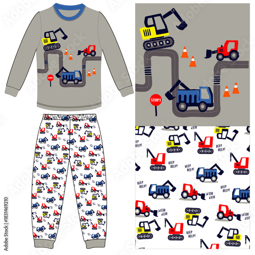 boys long t shirt long pant truck print 