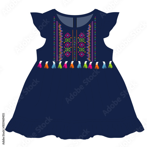 girls frocks  denim frocks  tribal print vector