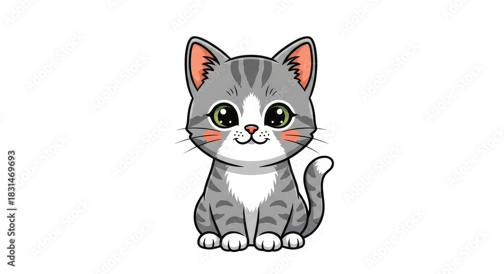Fototapeta premium Adorable gray tabby kitten illustration