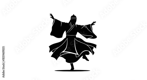 Elegant silhouette of a whirling dervish dancer in traditional attire, perfect for cultural themes and artistic projects, capturing grace and movement