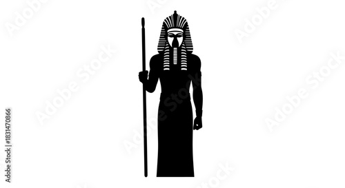 Majestic silhouette of ancient Egyptian pharaoh with staff evokes powerful leadership, rich history, and timeless mystique for travel or cultural projects