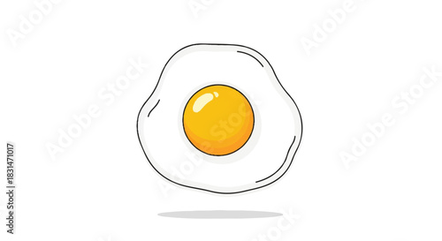 Cartoon Fried Egg with Bright Yellow Yolk and Wavy White.
