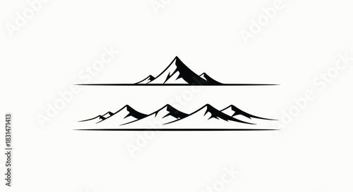 Set of two black and white stylized mountain range silhouettes for logo design