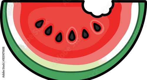 A juicy slice of watermelon with a bite taken out of it.