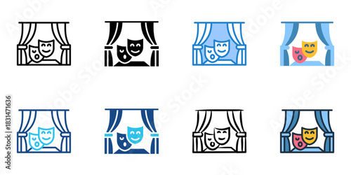 Theatre icon set multiple style vector collection. Editable Stroke 
