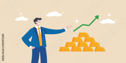 Man presenting growing gold investment success