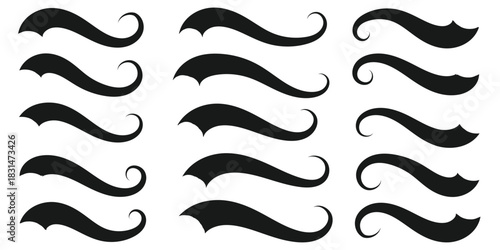 Swoosh and swash tails collection. Swooshes text tail for baseball design. Sports swash underline shapes set in retro style. Swish typography font element for athletics, baseball, 