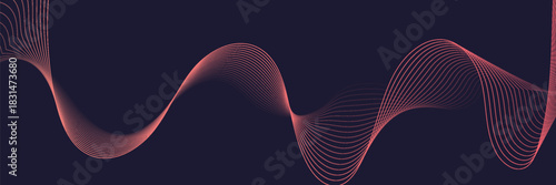 Abstract glowing wave lines on dark blue background. Dynamic wave pattern. Modern flowing wavy lines. Futuristic technology concept. Suit for banner, poster,