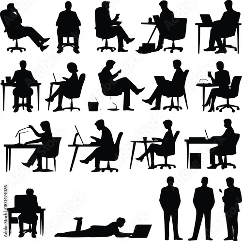 office icons showing diverse office postures and interactions