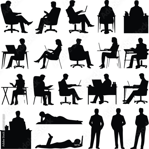 office vector set of business people in common workplace actions
