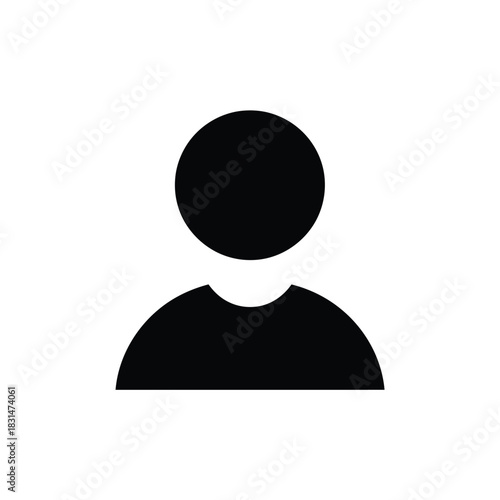 Minimalist black silhouette of a person icon, representing user profile, identity, or placeholder, isolated on white background