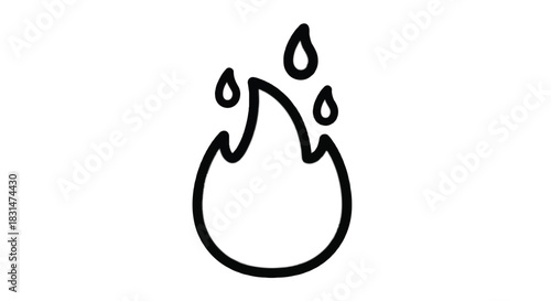 Simple Line Art Icon of a Flame with Dripping Water Droplets.