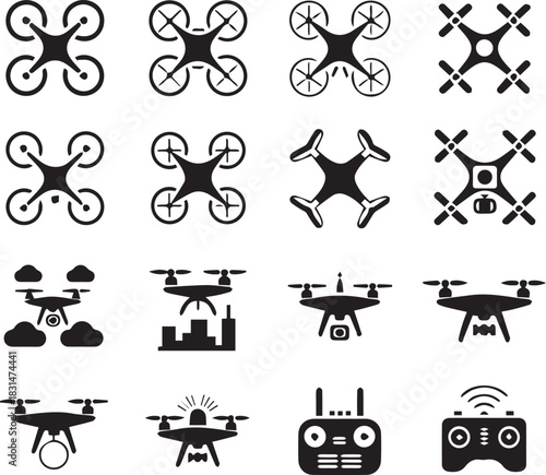 drone icon set vector black fill icons quadcopter controller