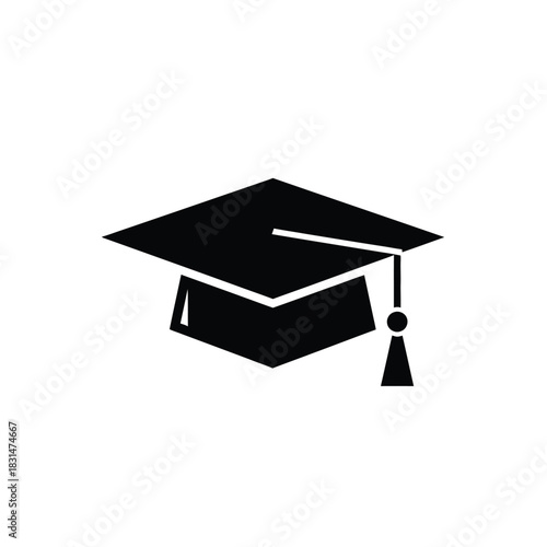 Graduation cap icon symbolizing academic achievement, higher education, degree completion, and scholastic success isolated on white.