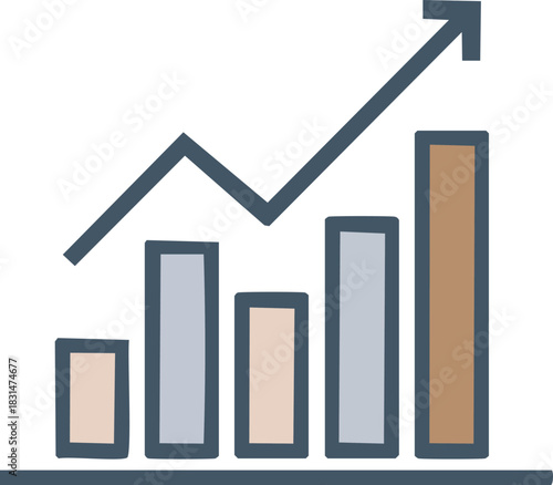 Business growth graph with upward arrow on white background