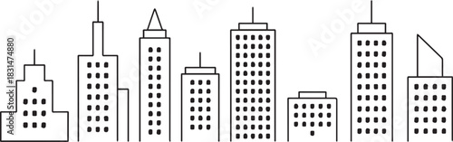 skyline city skyline vector outline seven buildings editable architectural art