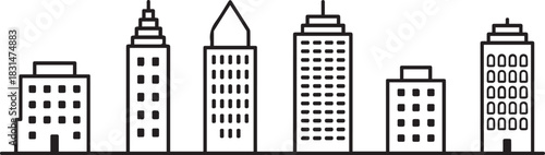 skyline urban skyline vector illustration seven buildings architectural plan