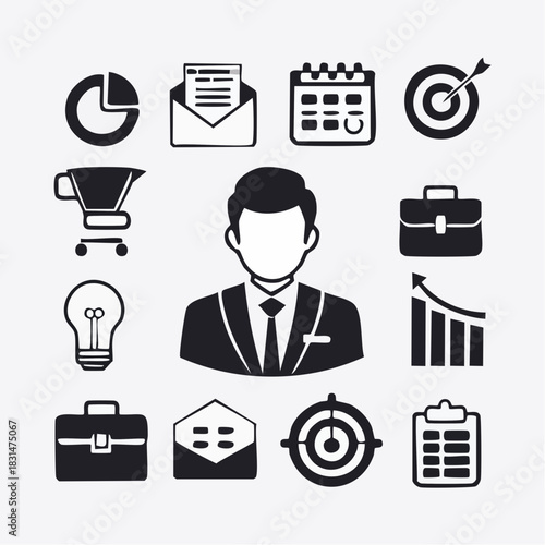 Set of flat business and office management vector icons