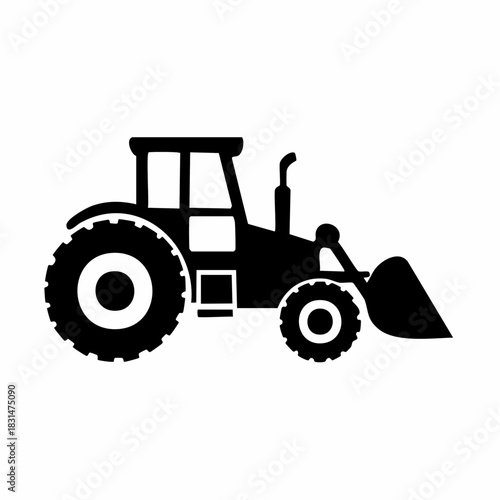Black Tractor Vector Illustration Farm Vehicle Outline Design For Agricultural Projects