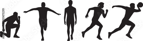 athlete pose silhouettes five figures in sequential sport motion study