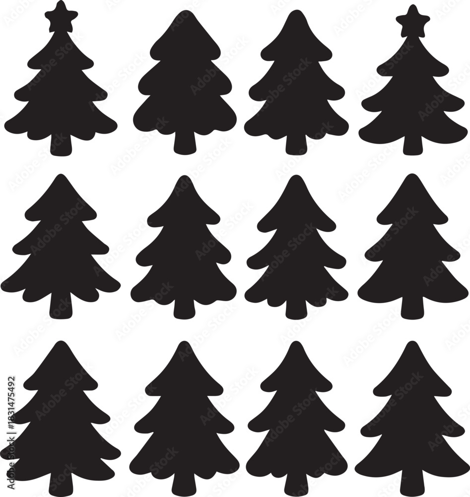 Obraz premium Playful cartoon-style Christmas tree silhouettes with bold smooth curved shapes