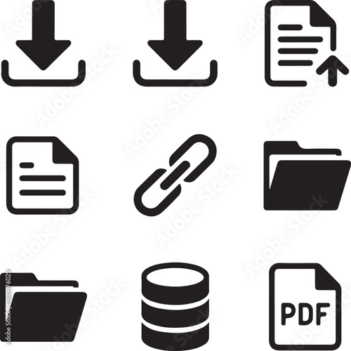 Document and data management icons set