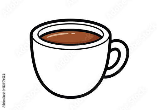 Simple Cartoon Illustration of a White Coffee Cup with Brown Liquid.