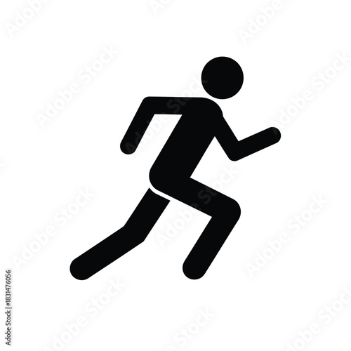 Black silhouette icon of a person running, symbolizing speed, fitness, movement, athletics, and active lifestyle, isolated on white