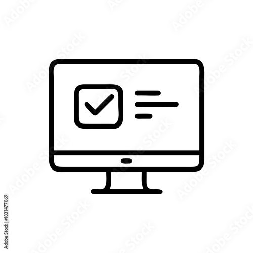 Computer screen displaying a check mark inside a square with horizontal lines on the right side icon