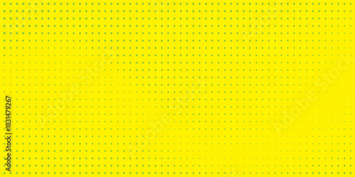 Top Yellow halftone pattern. Retro comic gradient background. Bright orange pixelated dotted texture overlay. Cartoon pop art faded gradient pattern. Art
