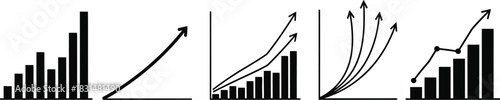 Conceptual illustration of business growth stages with bar graphs and arrows showing progression