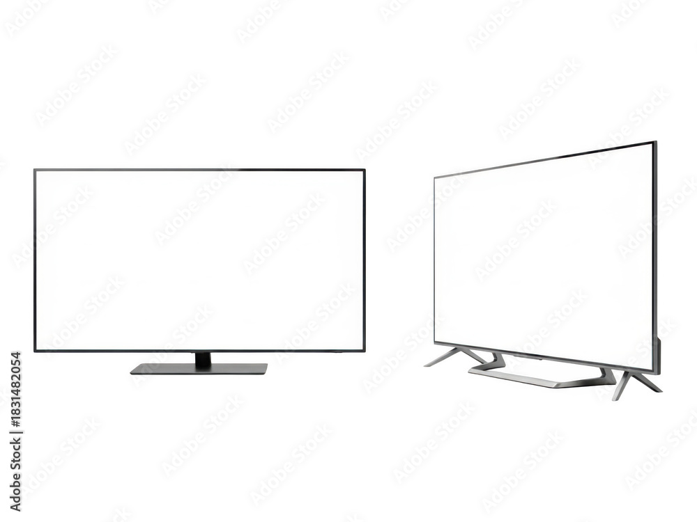 Naklejka premium Modern led television displays with blank screens showcased in two views transparent background