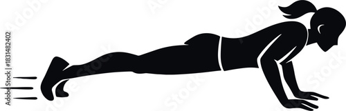 High-intensity burpee Black silhouette of a woman performing a push up with motion lines exercise