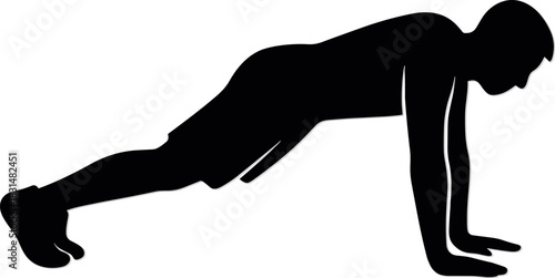 High-intensity burpee Black silhouette of a person performing a push-up exercise on a white background