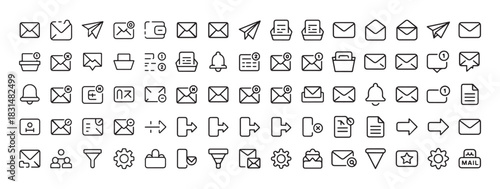 Email and message line icons set for web and mobile interfaces modern digital communication