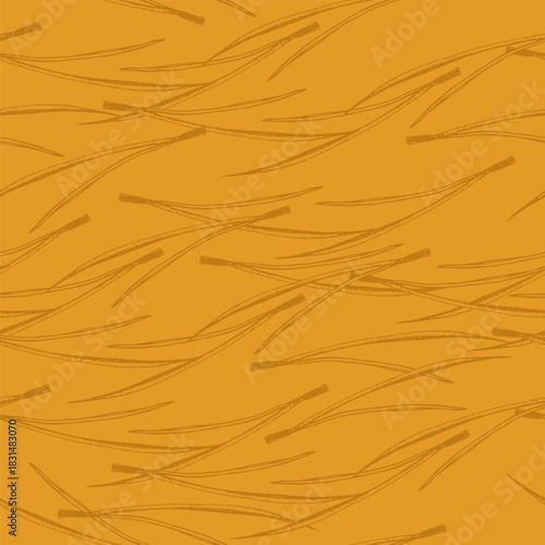 Autumn background with fallen conifer needles, outline vector illustration. Vintage fall background, forest strewn with pine needles. Minimalistic forest clip art in ink style. Seamless pattern