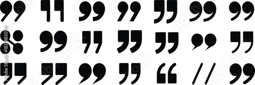 Quotation mark icon set, stylized punctuation symbols for typography, editorial layout, typesetting, and font design themes