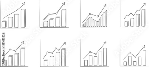 Hand drawn business growth charts and graphs showing upward trends and progress