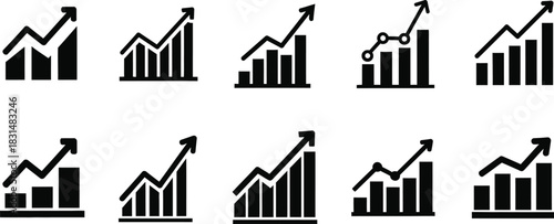 Hand drawn vector  bar chart with arrow showing growth and increase in value