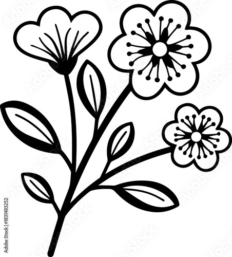 
SVG vector illustration of a decorative botanical floral set.Elegant Black Rose with Leaves and Swirls Design