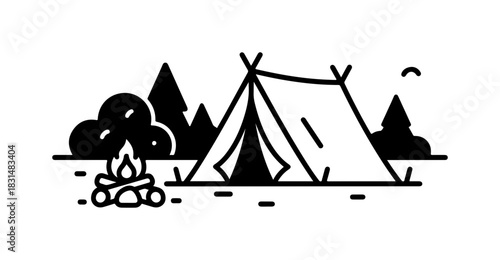 Peaceful camping adventure with cozy tent and crackling campfire bliss