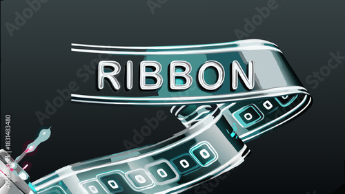 A ribbon with the word ribbon written on it and a pattern of squares going down the rest of the ribbon