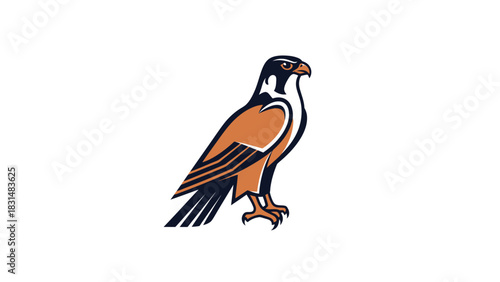 Stylized illustration of a majestic falcon or hawk bird of prey on a white background.