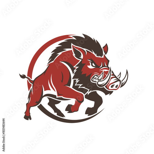 A detailed illustration of a fierce Razorback hog, the mascot of the University of Arkansas, in a dynamic pose.