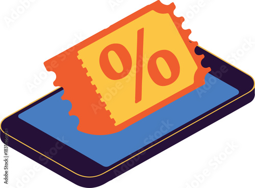 Online discount offer a vibrant coupon pops out of a smartphone screen, symbolizing digital deals and mobile shopping promotions