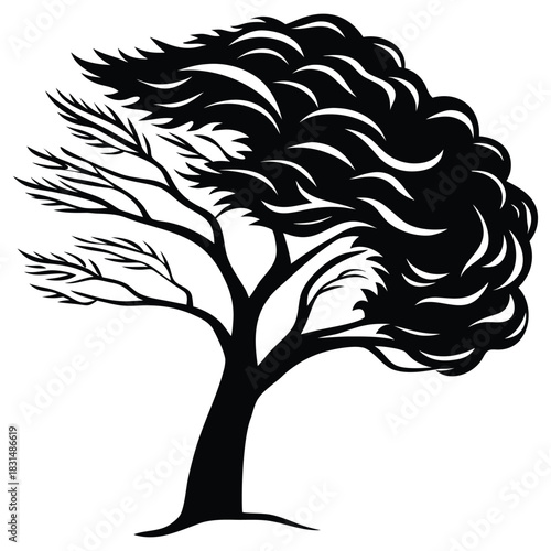 A black silhouette of a windy tree vector